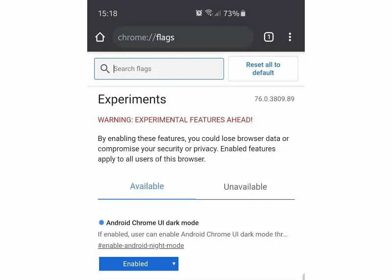 Turn on Dark Mode Chrome